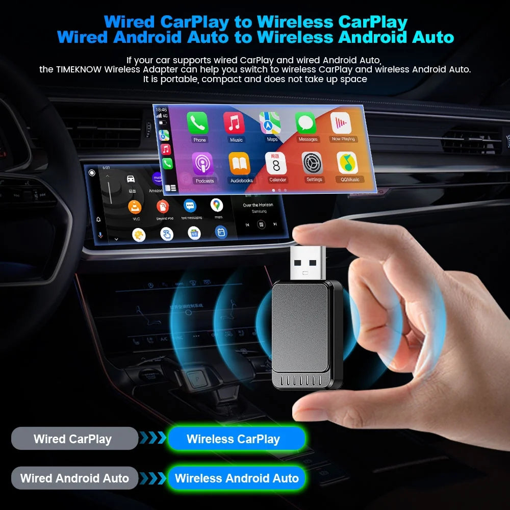 Wireless Carplay Adapter, Apple Carplay Wireless Adapter for Factory Wired Carplay Plug and Play, Iphone Ios 10+, Black