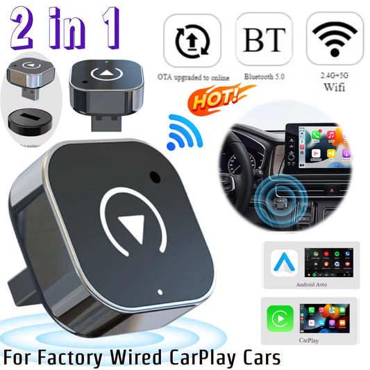 2 in 1 Wireless Carplay Android Auto Adapter Carplay AI Box Auto Connect Wireless Carplay Adapter for Factory Wired Carplay Cars